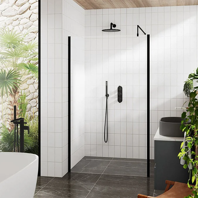 Venice Matt Black Outer Framed 8mm Wetroom Screen with Support Arm (1950mm High) - Image 4