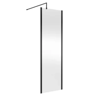 Venice Matt Black Outer Framed 8mm Wetroom Screen with Support Arm (1950mm High)