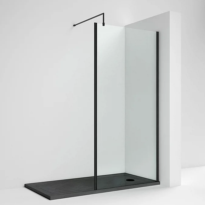 Venice Matt Black Outer Framed 8mm Wetroom Screen with Support Arm (1950mm High) - Image 5