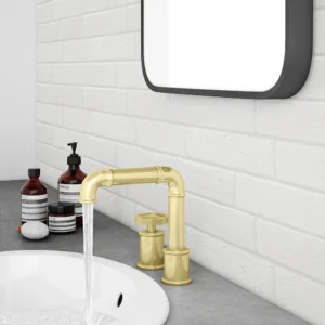 Arezzo Brushed Brass 2TH Industrial Style Deck Mounted Basin Mixer