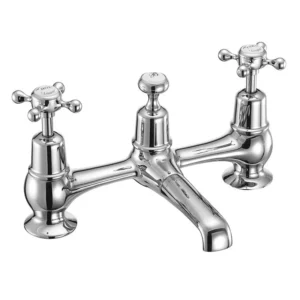 Burlington Claremont - Chrome 2 Tap Hole Bridge Basin Mixer with Plug & Chain