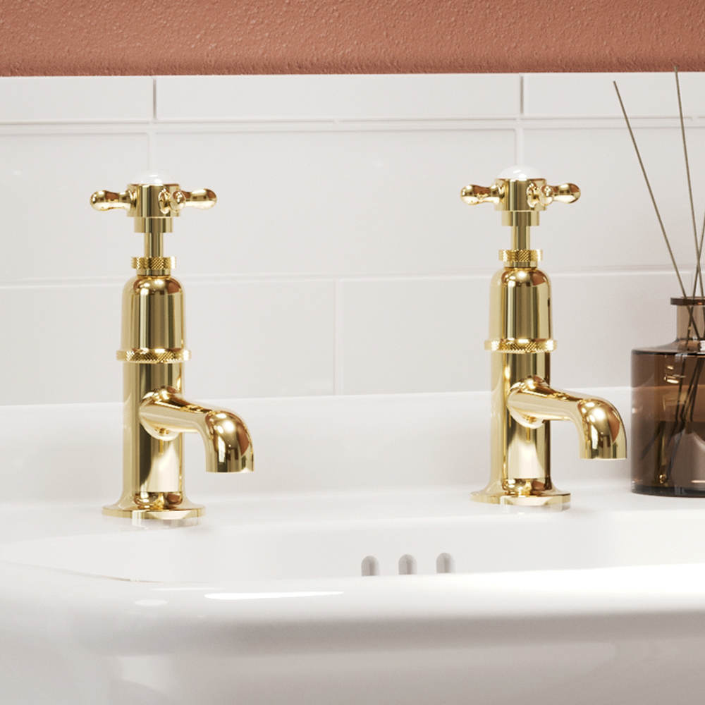Burlington Guild Basin Long Nose Pillar Taps - Gold - Image 2