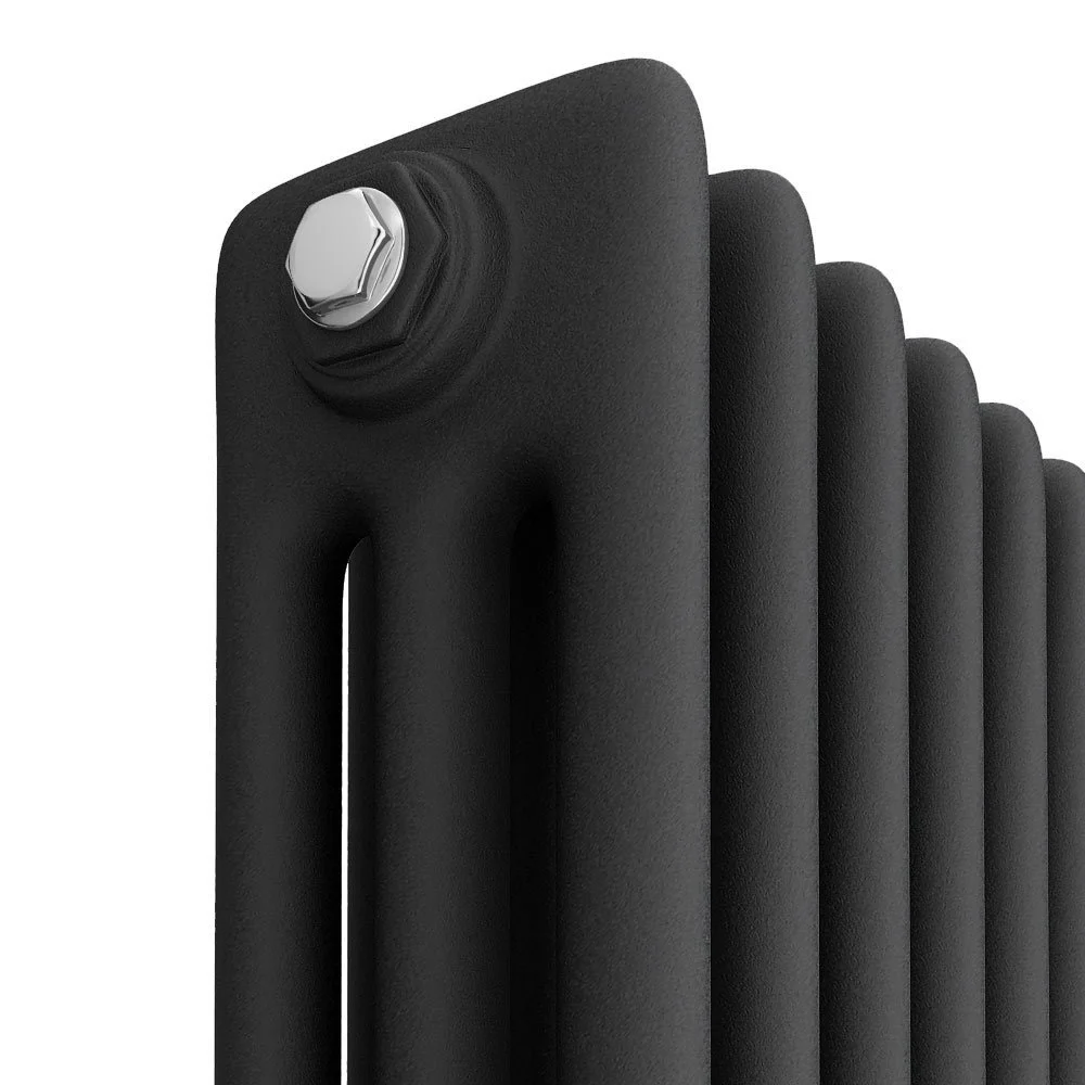 Keswick 1500 x 380mm Cast Iron Style Traditional 3 Column Matt Black Radiator - Image 2