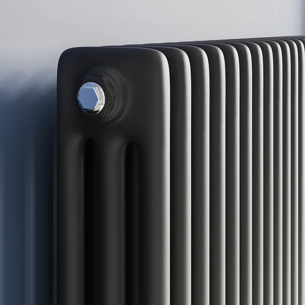 Keswick 600 x 785mm Cast Iron Style Traditional 3 Column Matt Black Radiator - Image 3
