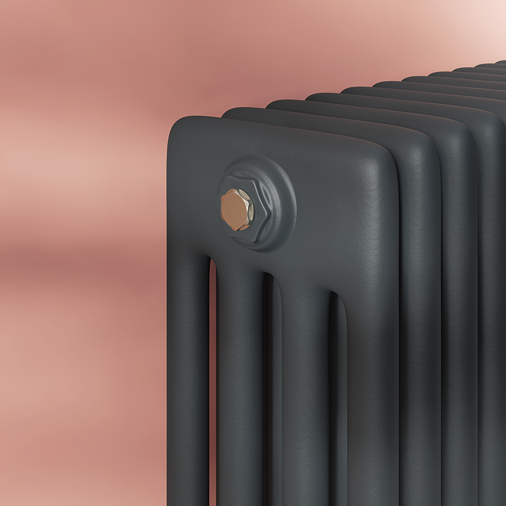 Keswick 600 x 425mm Cast Iron Style Traditional 4 Column Anthracite Radiator - Image 2